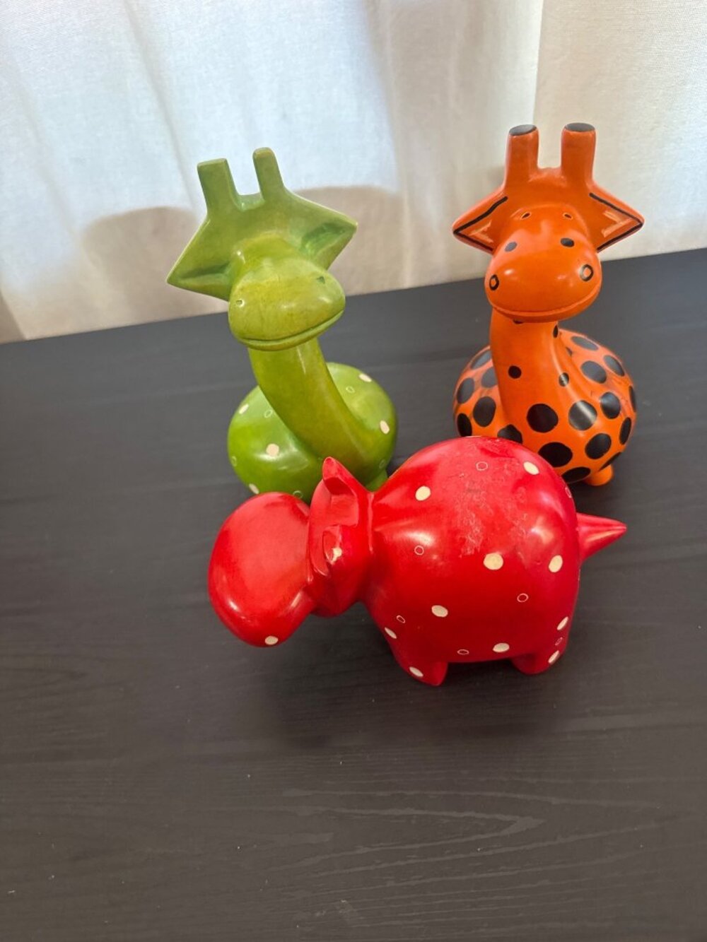 HOUSE HIPPO-Hand-Painted Animal Figurines - Red Hippo Green Giraffe/Orange Giraf